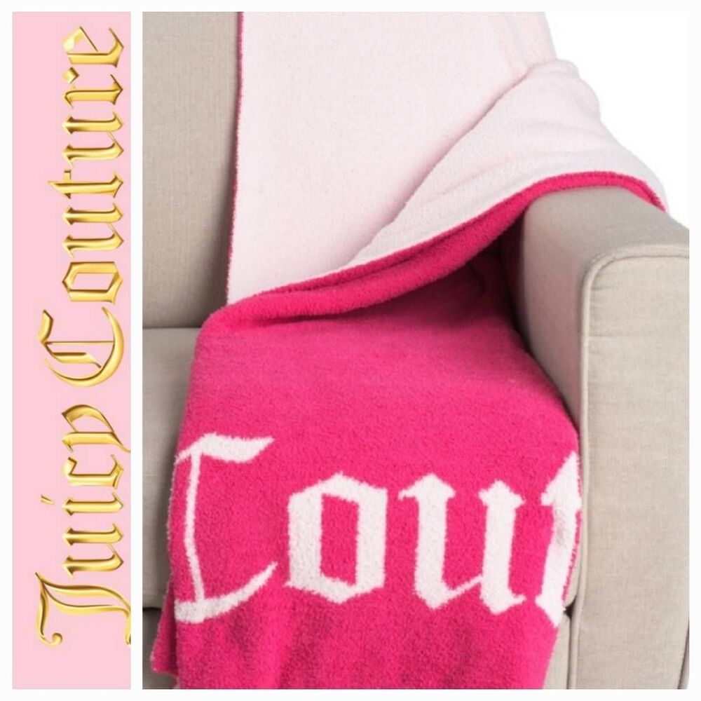 Juicy Couture Logo Oversized Plush Feather Knit Throw Blanket